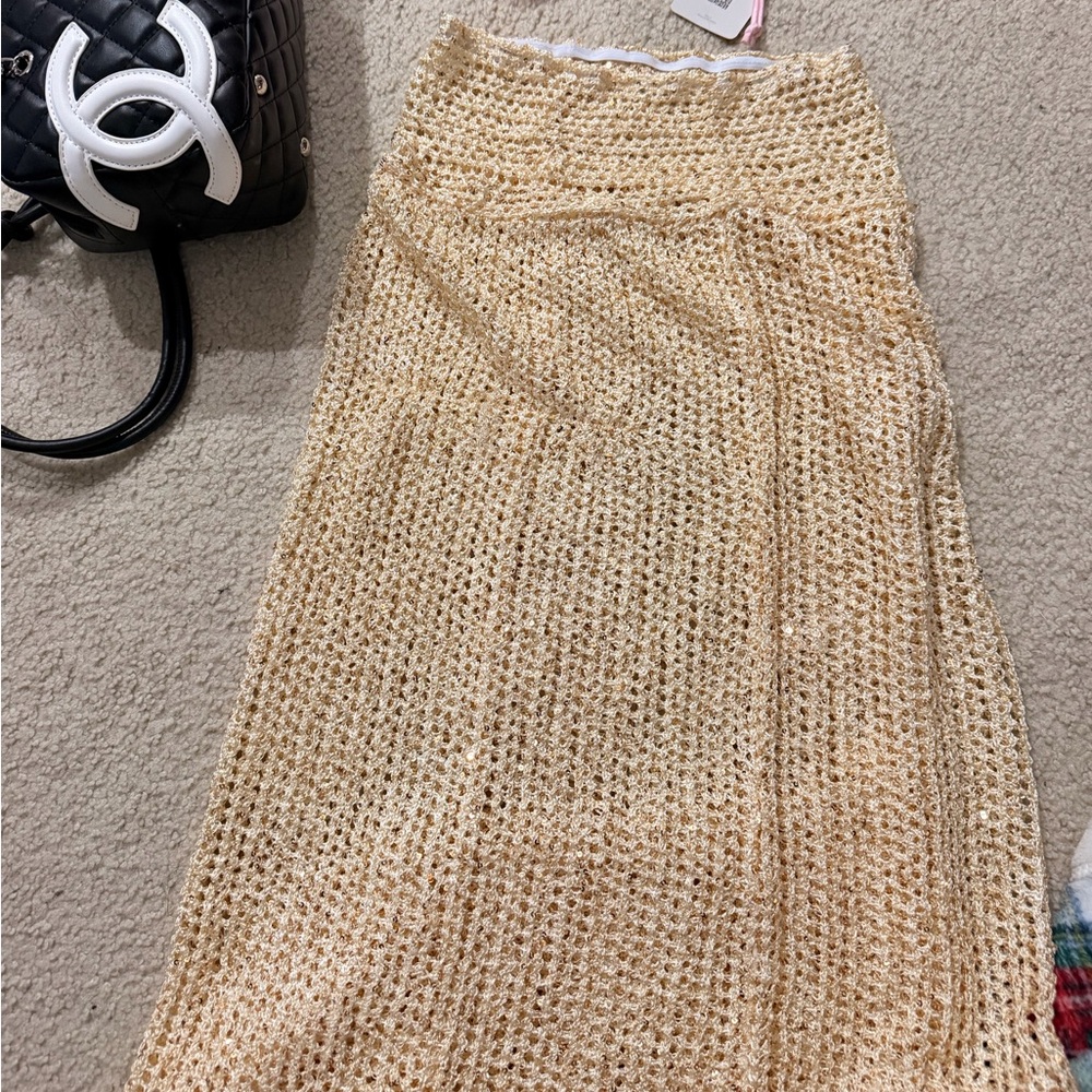 Breathable Crochet Maxi Skirt - Beige